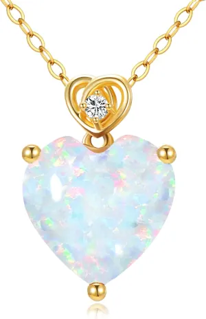 14k Gold Love Heart Gemstone Birthstone Necklaces for Women 3 Carat Heart-cut Created Birthstone Anniversary Birthday Mother's Day Pendant for Her 16 1 1 inch