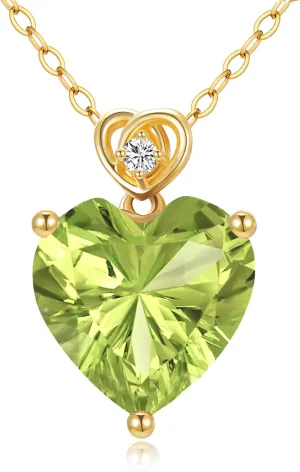 14k Gold Love Heart Gemstone Birthstone Necklaces for Women 3 Carat Heart-cut Created Birthstone Anniversary Birthday Mother's Day Pendant for Her 16 1 1 inch