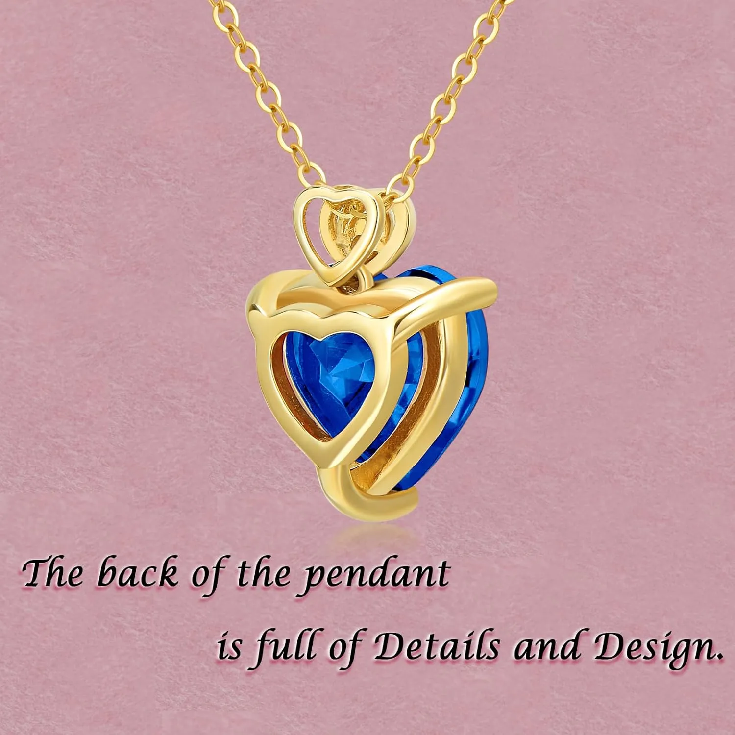 14k Gold Love Heart Gemstone Birthstone Necklaces for Women 3 Carat Heart-cut Created Birthstone Anniversary Birthday Mother's Day Pendant for Her 16 1 1 inch