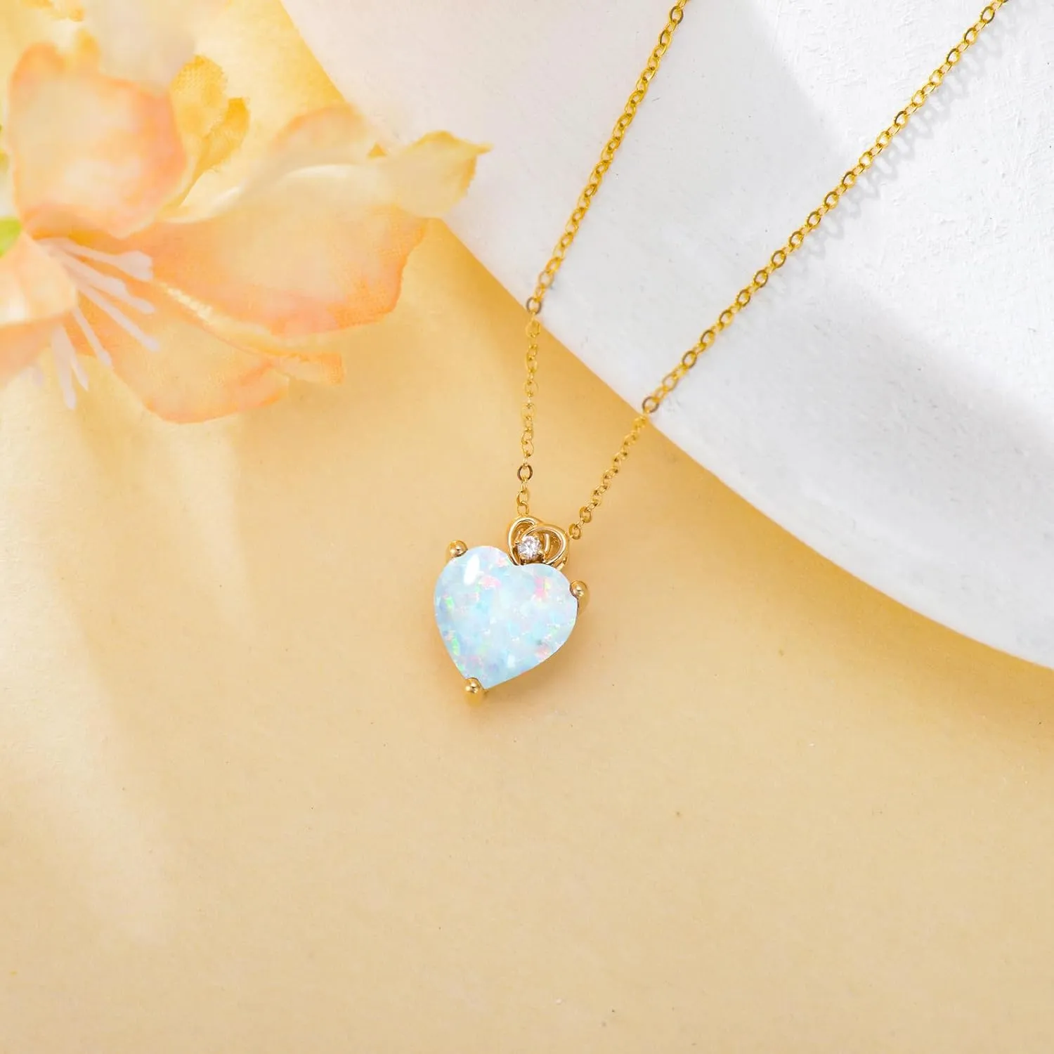 14k Gold Love Heart Gemstone Birthstone Necklaces for Women 3 Carat Heart-cut Created Birthstone Anniversary Birthday Mother's Day Pendant for Her 16 1 1 inch