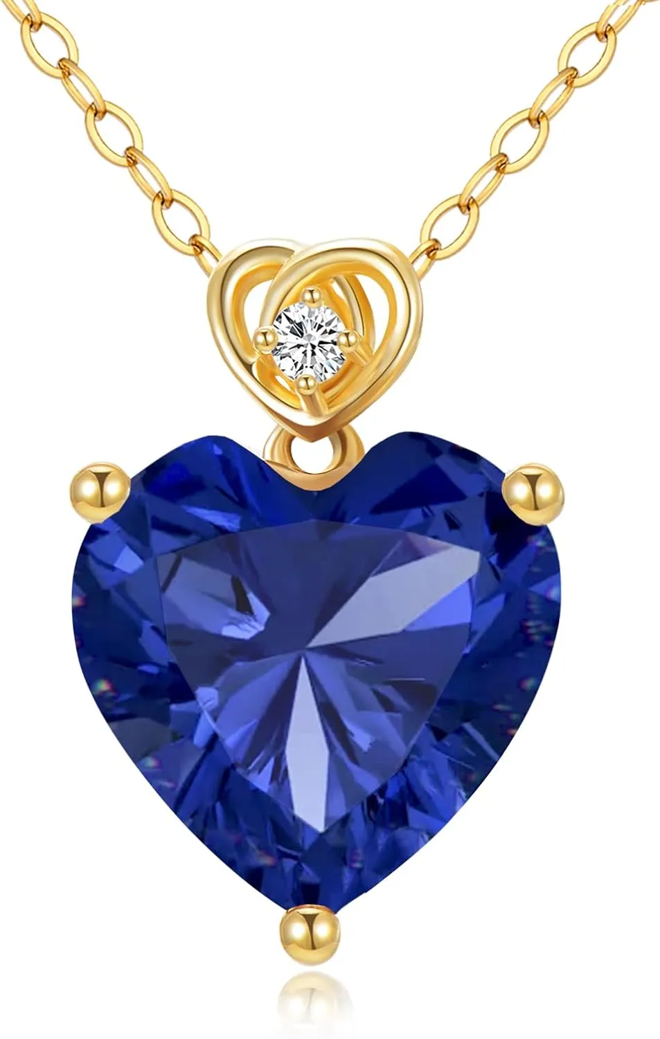 14k Gold Love Heart Gemstone Birthstone Necklaces for Women 3 Carat Heart-cut Created Birthstone Anniversary Birthday Mother's Day Pendant for Her 16 1 1 inch