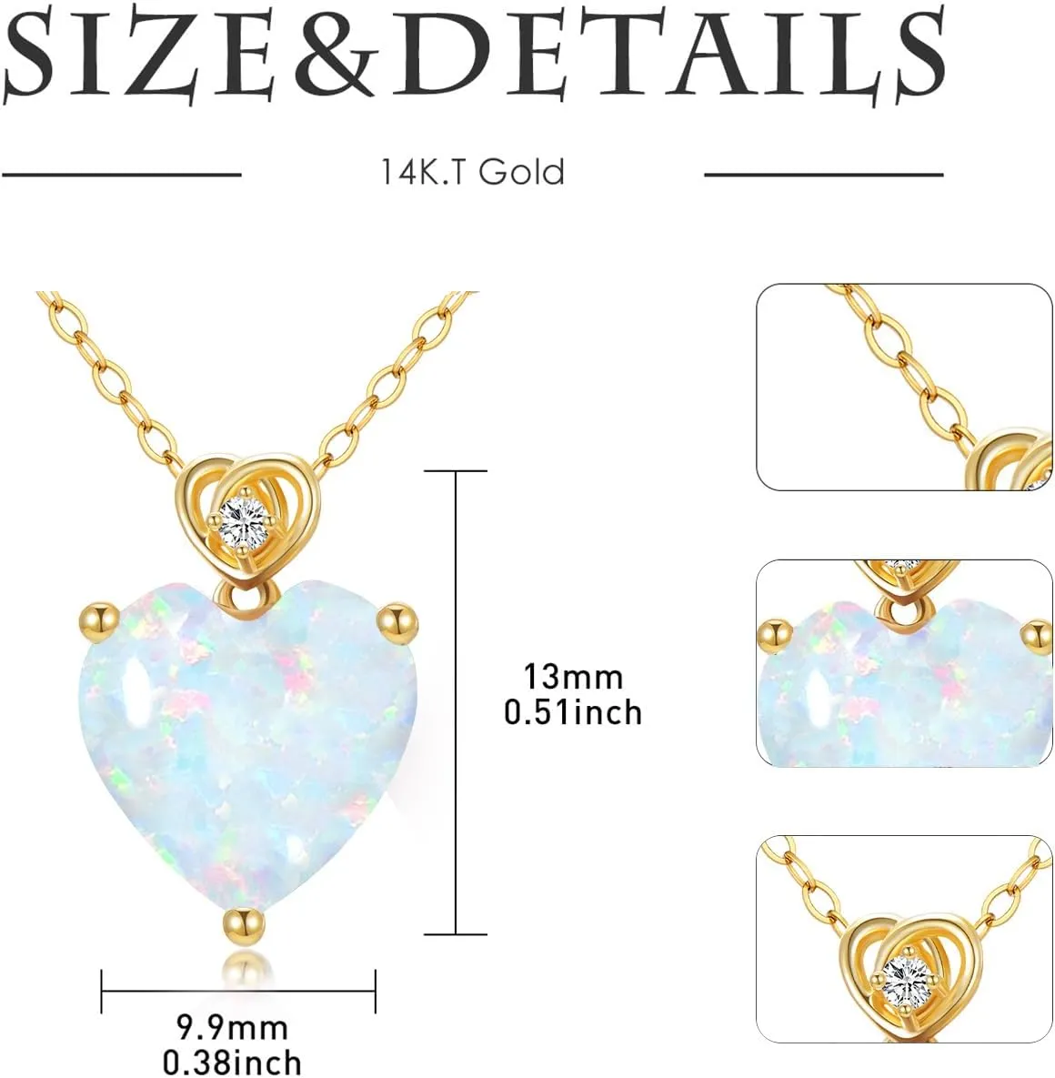 14k Gold Love Heart Gemstone Birthstone Necklaces for Women 3 Carat Heart-cut Created Birthstone Anniversary Birthday Mother's Day Pendant for Her 16 1 1 inch