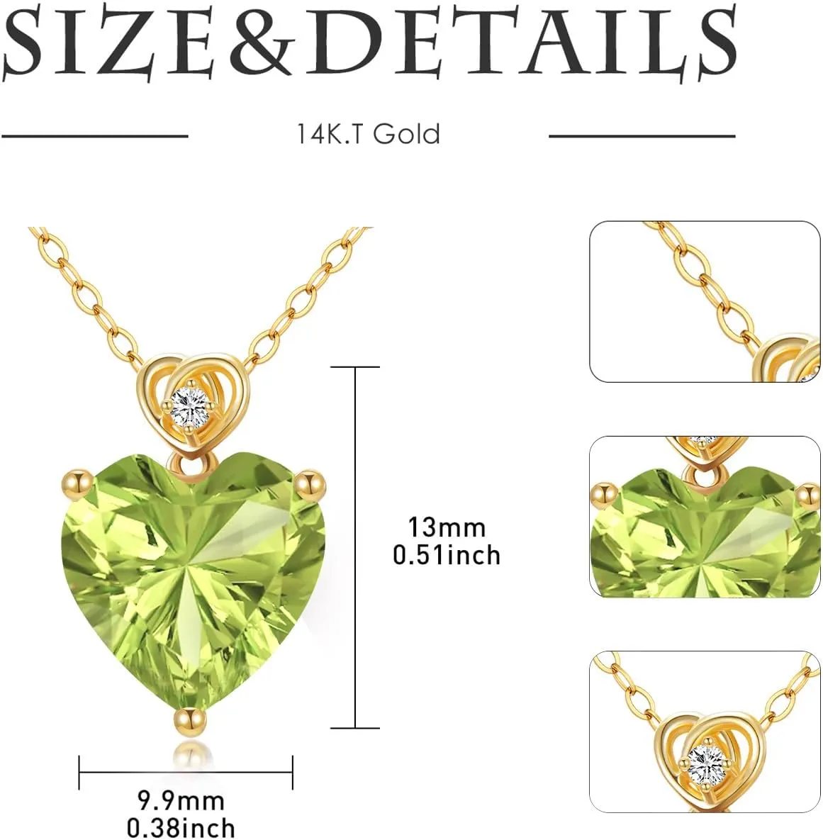 14k Gold Love Heart Gemstone Birthstone Necklaces for Women 3 Carat Heart-cut Created Birthstone Anniversary Birthday Mother's Day Pendant for Her 16 1 1 inch