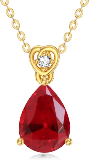 14k Gold Pear Gemstone Birthstone Necklace with Real Diamond(I2-I3 Clarity),2 Carat Teardrop Created Birthstone Anniversary Birthday Mother's Day Necklaces for Women Mom Her