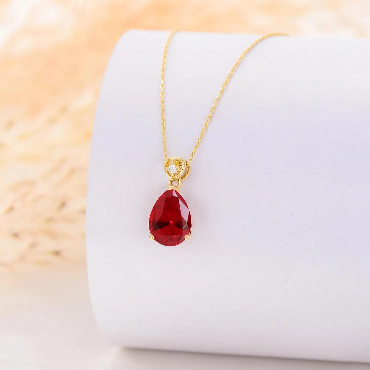 14k Gold Pear Gemstone Birthstone Necklace with Real Diamond(I2-I3 Clarity),2 Carat Teardrop Created Birthstone Anniversary Birthday Mother's Day Necklaces for Women Mom Her
