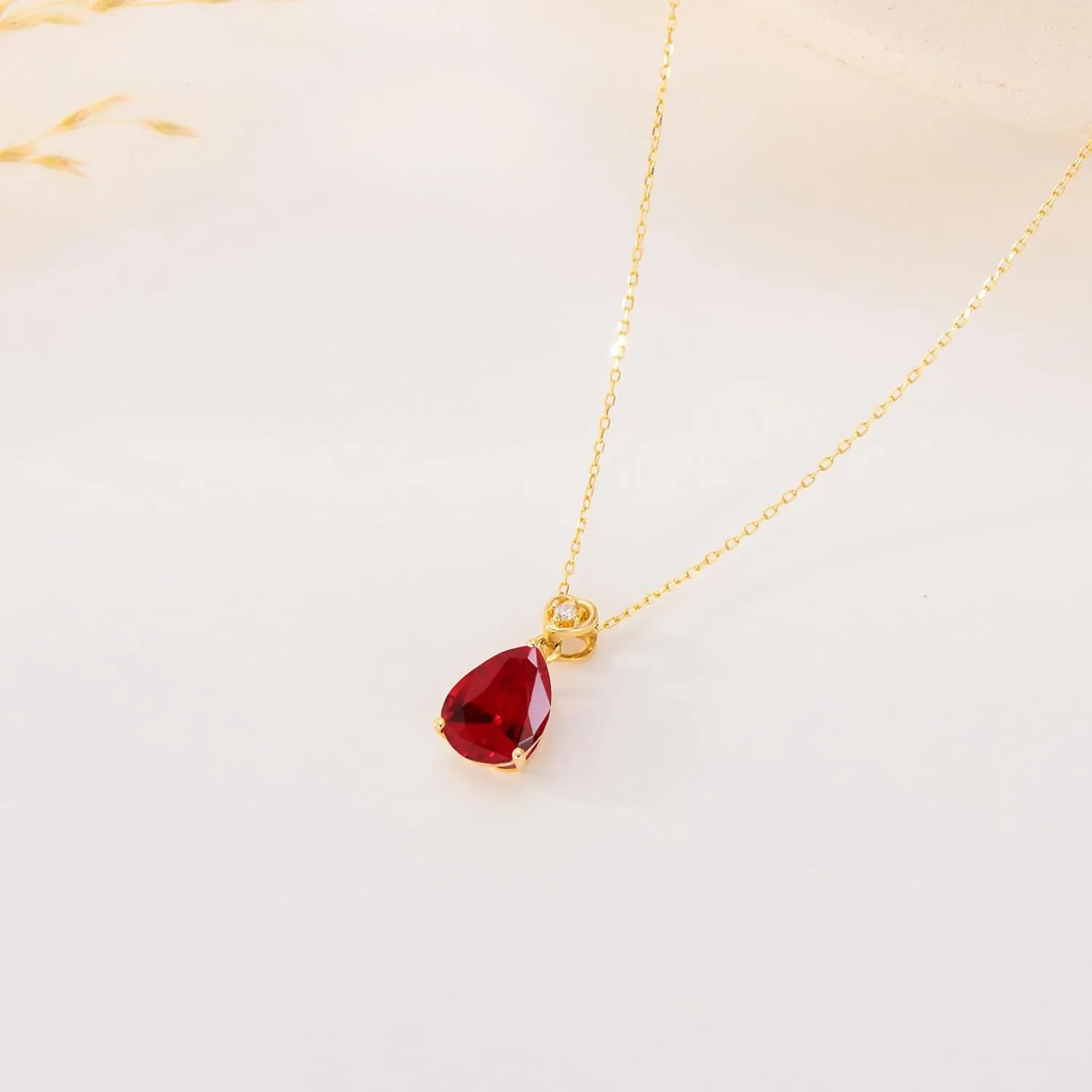 14k Gold Pear Gemstone Birthstone Necklace with Real Diamond(I2-I3 Clarity),2 Carat Teardrop Created Birthstone Anniversary Birthday Mother's Day Necklaces for Women Mom Her
