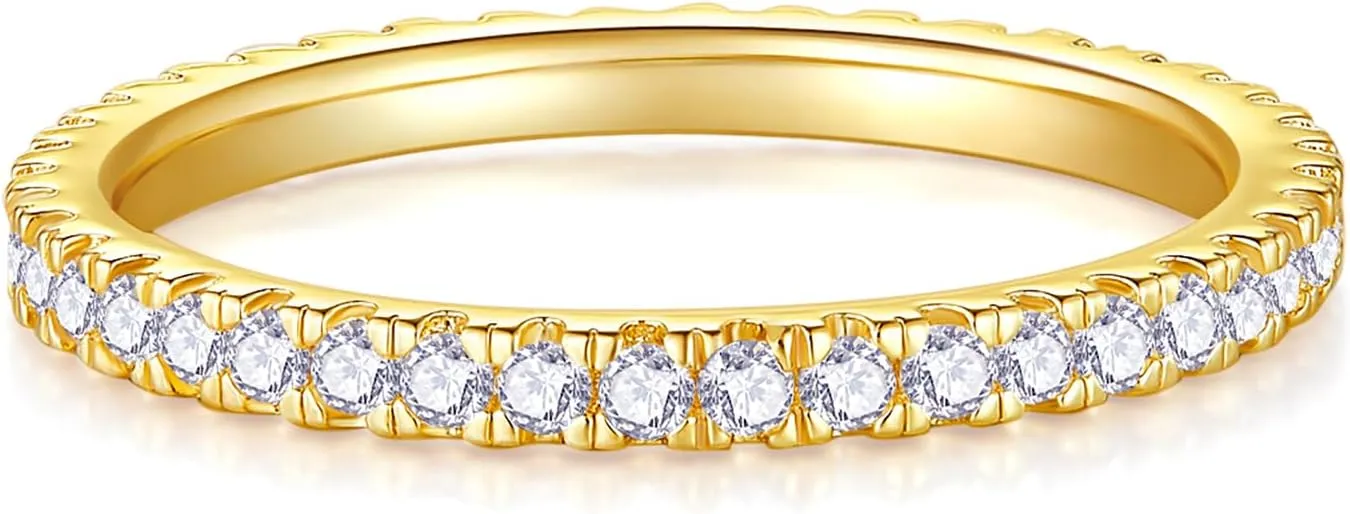 14K Gold Plated- Cubic Zirconia Simulated Diamond Stackable Rings Eternity Bands/Silver Rings, Gold Rings for Women- 1.5mm, 2mm Stacking Rings for Oura Gen 4/Oura Gen 3, Size 4-12