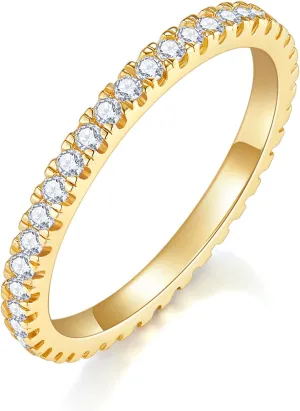 14K Gold Plated- Cubic Zirconia Simulated Diamond Stackable Rings Eternity Bands/Silver Rings, Gold Rings for Women- 1.5mm, 2mm Stacking Rings for Oura Gen 4/Oura Gen 3, Size 4-12