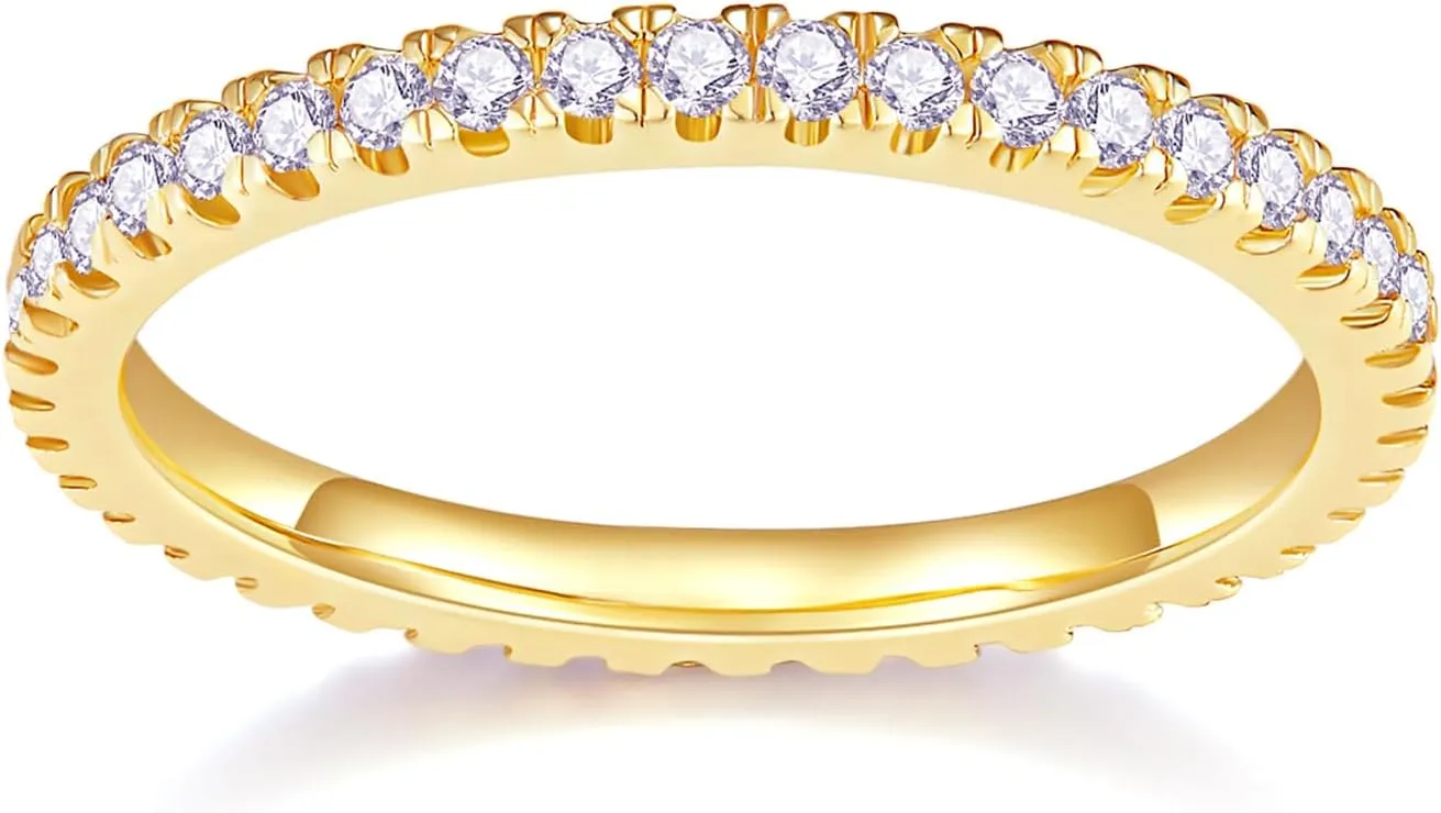 14K Gold Plated- Cubic Zirconia Simulated Diamond Stackable Rings Eternity Bands/Silver Rings, Gold Rings for Women- 1.5mm, 2mm Stacking Rings for Oura Gen 4/Oura Gen 3, Size 4-12