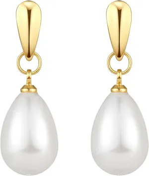 14k Gold Plated Lightweight Pearl Earrings,Trendy Jewelry,Teardrop Hoop Earrings for Women,Pearl Drop Earrings,Elegant Jewelry for Gifts