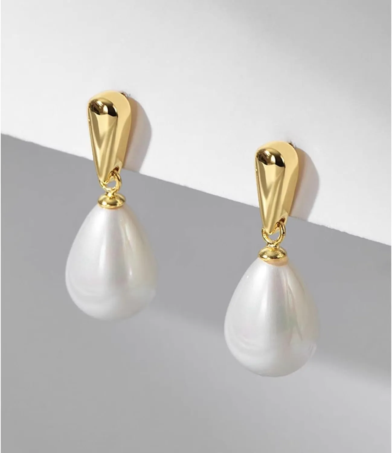 14k Gold Plated Lightweight Pearl Earrings,Trendy Jewelry,Teardrop Hoop Earrings for Women,Pearl Drop Earrings,Elegant Jewelry for Gifts