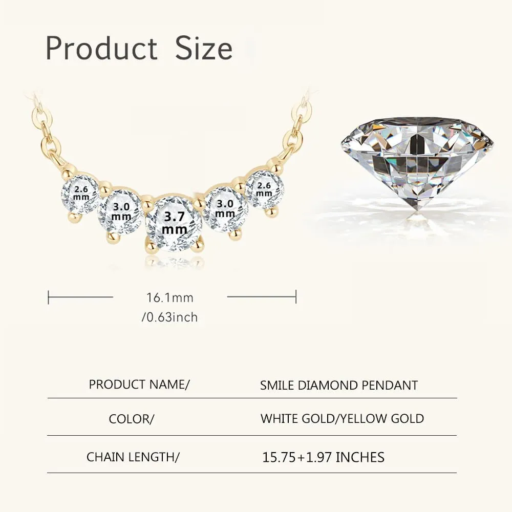 14K Gold Smiling Face 0.58ct Diamond Necklace for Women,VVS1 Round Cut D-color (Chain Length: 15.75 1.97 ")