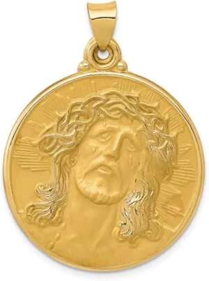 14k Polished and Satin Face of Jesus Medal Pendant, 14 kt Yellow Gold