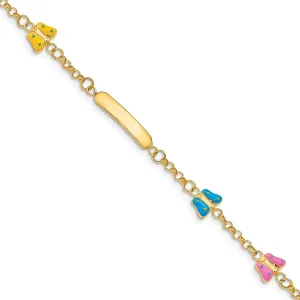 14k Solid Gold 6in Polished Enameled Butterflies Baby/Child ID Bracelet