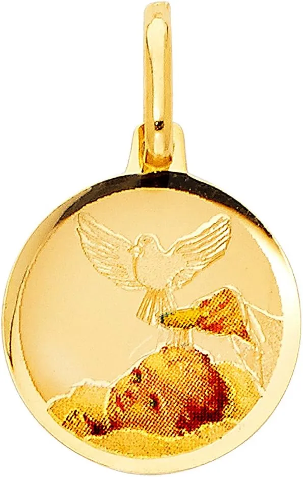 14k Tri-Color Gold Holy Baptism Medallion Pendant Jesus Catholic Polished Charm