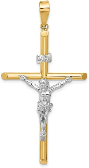 14K Two-Tone Gold 62.5x32.5mm Polished Jesus Crucifix Pendant
