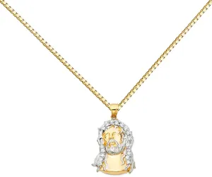 14k Two Tone Gold Jesus Face Religious Pendant Charm 1 mm Box Necklace Chain