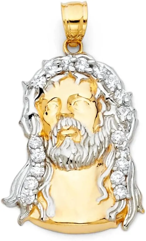 14k Two Tone Gold Jesus Face Religious Pendant Charm 1 mm Box Necklace Chain