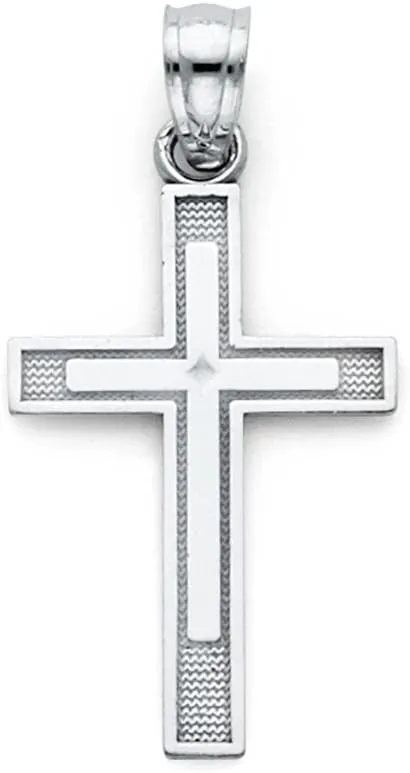 14K White Gold Cross Pendant - Jesus Engraved Cross Pendant with Polished Finish - Spiritual Symbol for Christianity - Religious Based Fine Jewelry - Great Gift for Men & Women, 21 x 15 mm, 0.8 Grams