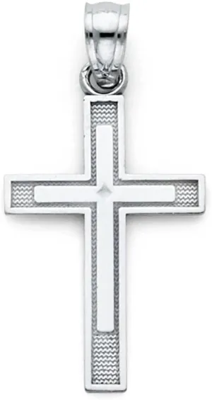 14K White Gold Cross Pendant - Jesus Engraved Cross Pendant with Polished Finish - Spiritual Symbol for Christianity - Religious Based Fine Jewelry - Great Gift for Men & Women, 21 x 15 mm, 0.8 Grams