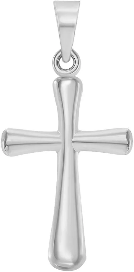 14k White Gold High Polished Religious Plain Small Cross Charm Pendant Necklace