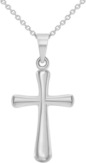 14k White Gold High Polished Religious Plain Small Cross Charm Pendant Necklace