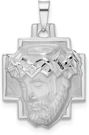 14K White Gold Polished & Satin Solid Jesus Head Pendant