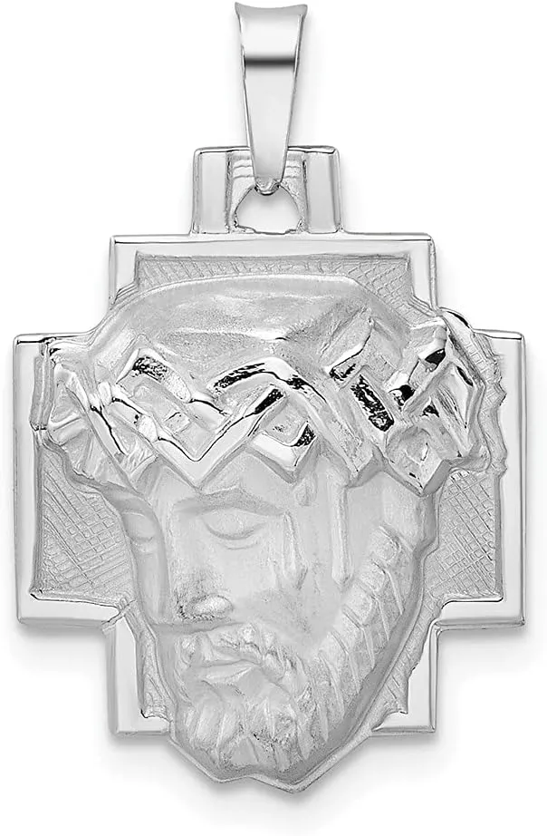 14K White Gold Polished & Satin Solid Jesus Head Pendant