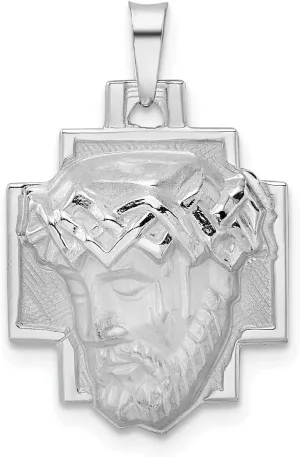 14k White Gold Polished and Satin Solid Jesus Head Pendant