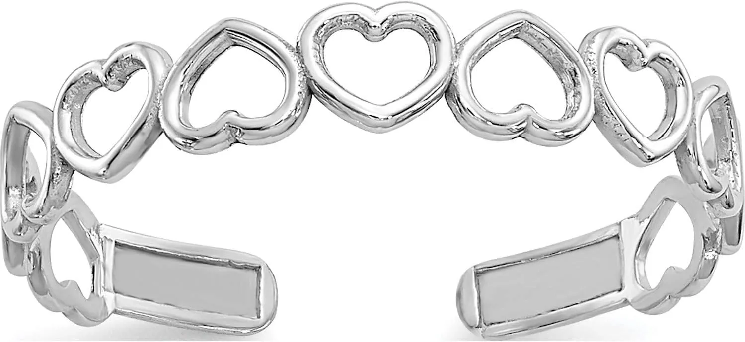 14K White Gold Polished Cut Out Hearts Toe Ring - Jewelry By Sweet Pea