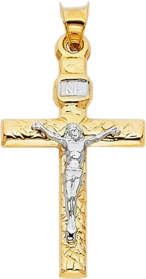 14k Yellow & White Gold Polished Cross Pendant Crucifix Jesus Christ Faith Charm