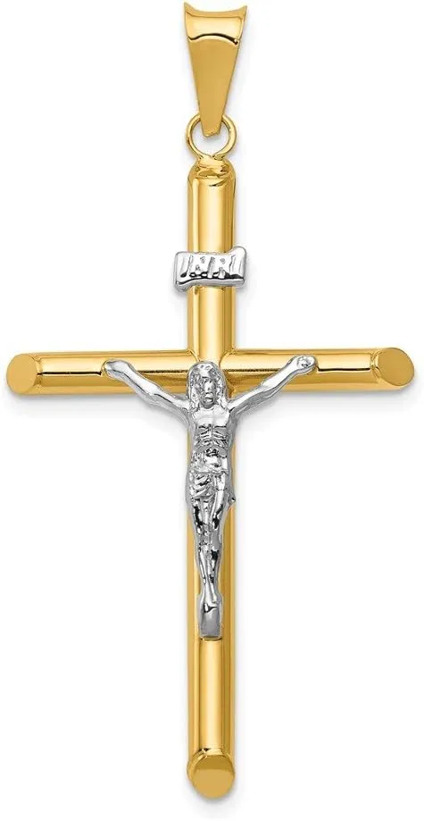 14K Yellow & White Gold Polished Jesus Crucifix Pendant