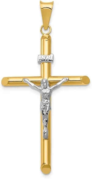 14K Yellow & White Gold Polished Jesus Crucifix Pendant