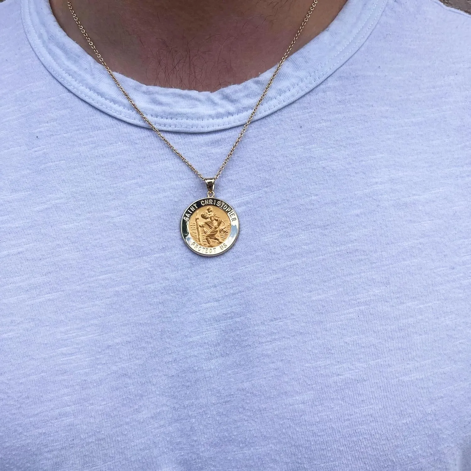14k Yellow Gold and White Gold Polished Saint Christopher Pendant Medals