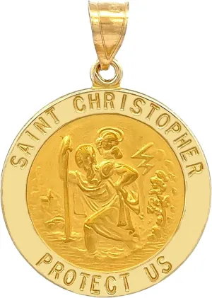 14k Yellow Gold and White Gold Polished Saint Christopher Pendant Medals