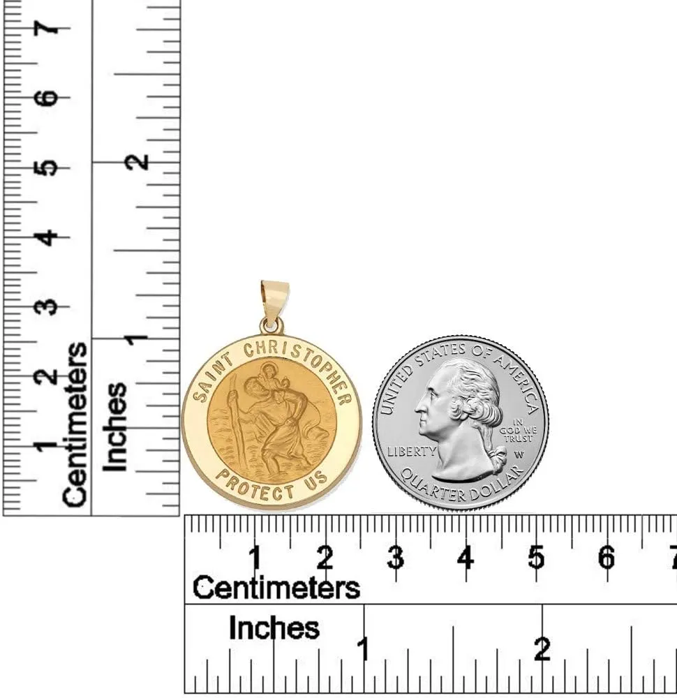 14k Yellow Gold and White Gold Polished Saint Christopher Pendant Medals