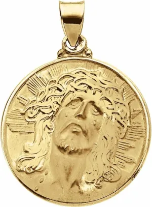 14k Yellow Gold Hollow Face of Jesus (Ecce Homo) Pendant Necklace (23.25x23.5mm)