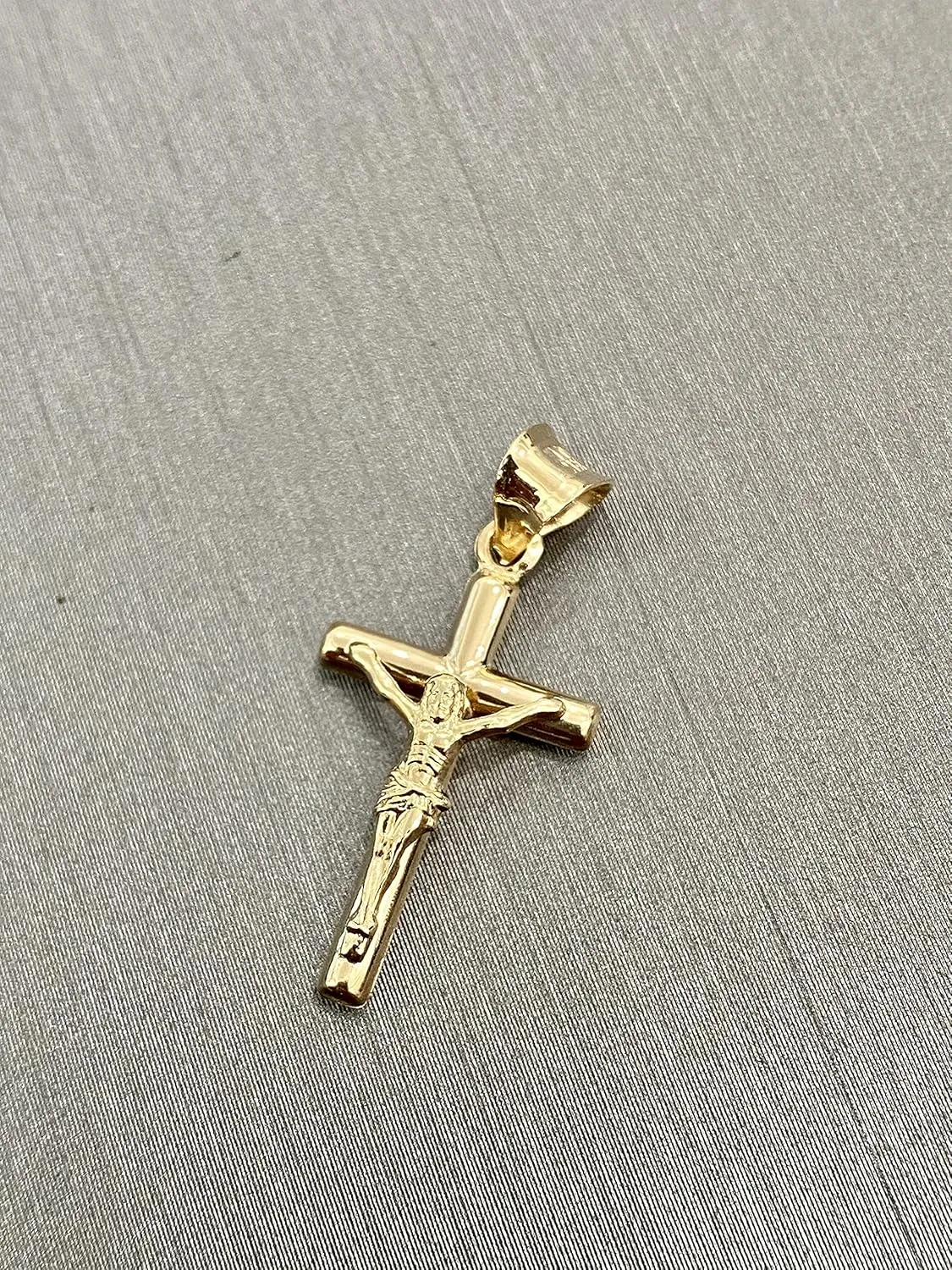 14K Yellow Gold Jesus Engraved Cross Pendant - Crucifix Charm Polish Finish - Handmade Spiritual Symbol - Gold Stamped Fine Jewelry - Great Gift for Men & Women