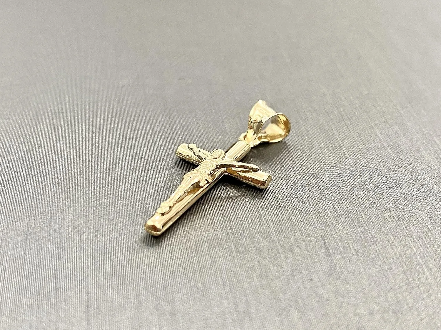 14K Yellow Gold Jesus Engraved Cross Pendant - Crucifix Charm Polish Finish - Handmade Spiritual Symbol - Gold Stamped Fine Jewelry - Great Gift for Men & Women