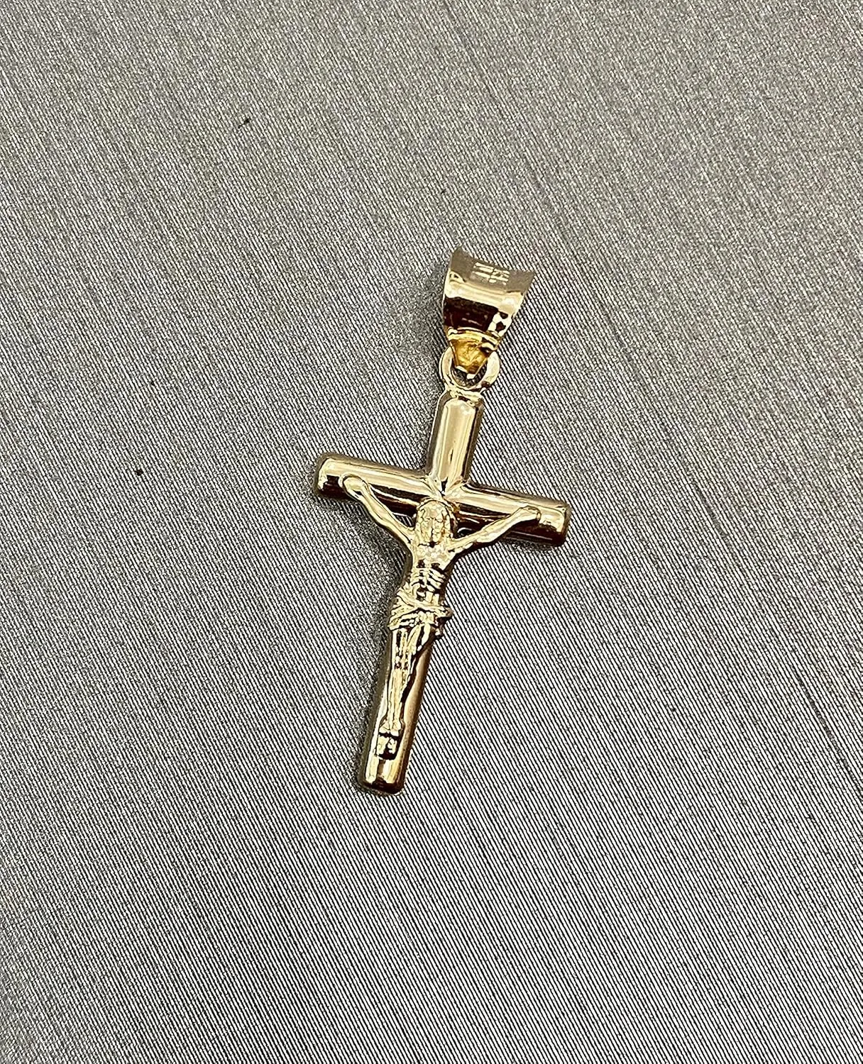 14K Yellow Gold Jesus Engraved Cross Pendant - Crucifix Charm Polish Finish - Handmade Spiritual Symbol - Gold Stamped Fine Jewelry - Great Gift for Men & Women