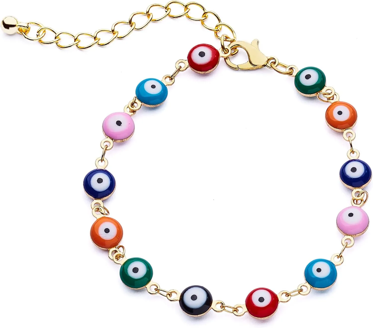 14K Yellow Gold Plated Evil Eye Bracelets, Charm Enamel Evil Eye Protection Link Chain Bracelet, String Evil Eye Bracelets with Gift Box