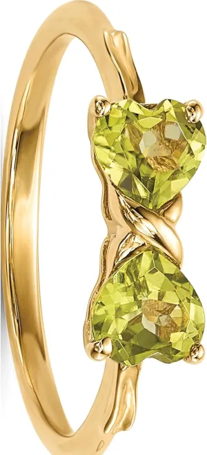 14K Yellow Gold Polished Peridot Bow Ring - Jewelry By Sweet Pea