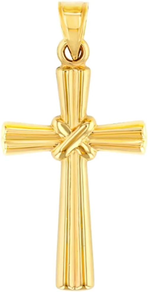 14k Yellow Gold Polished Ribbed Knot Religious Cross Pendant