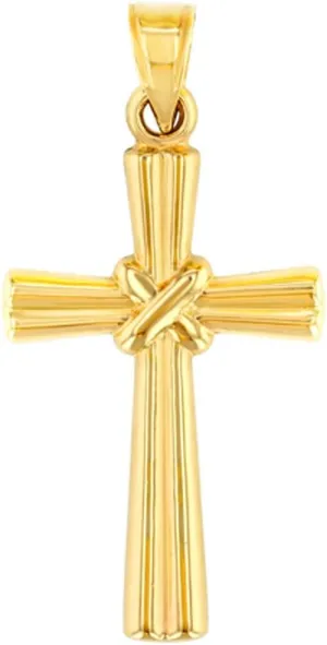 14k Yellow Gold Polished Ribbed Knot Religious Cross Pendant