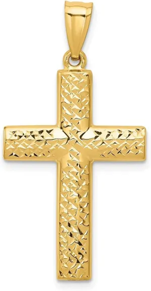 14K Yellow Gold Reversible Textured High Polished Cross Pendant, 36x18mm