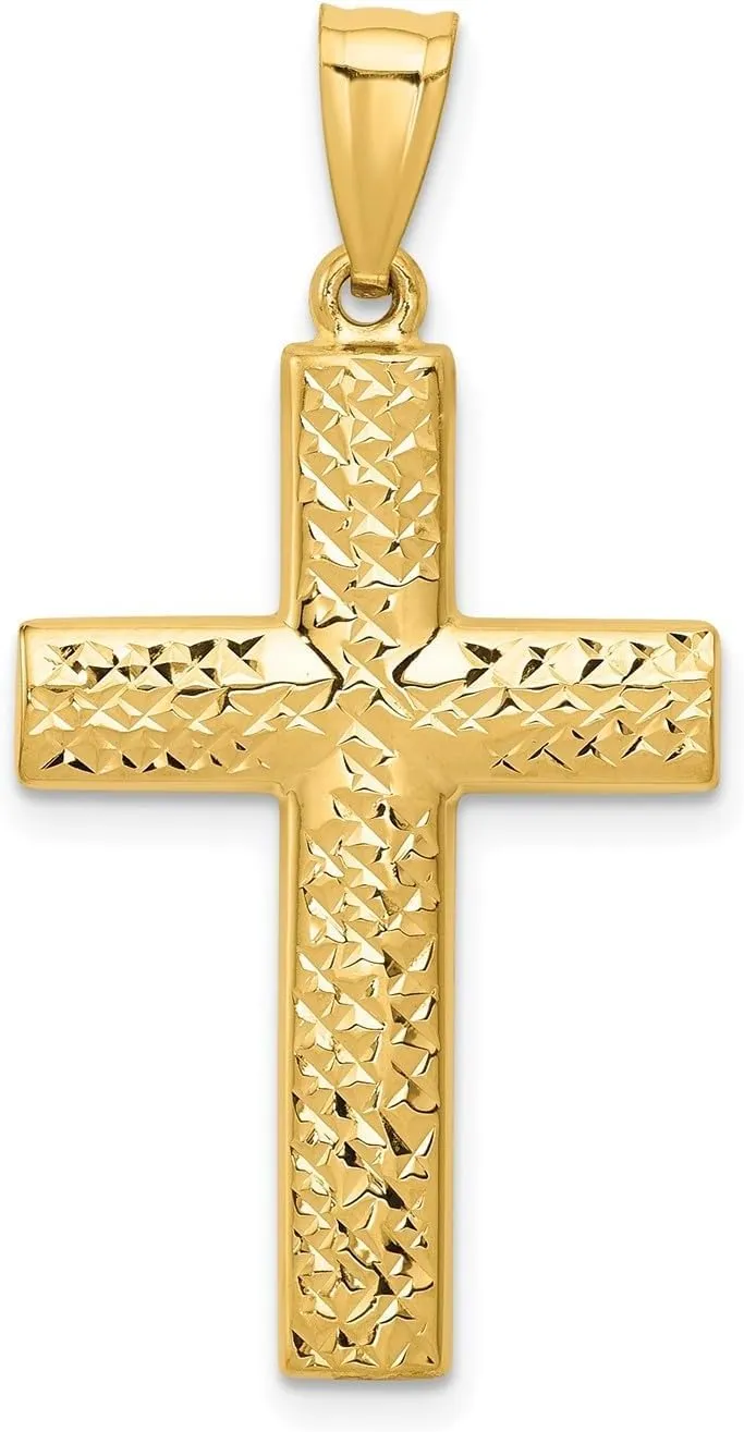 14K Yellow Gold Reversible Textured High Polished Cross Pendant, 36x18mm