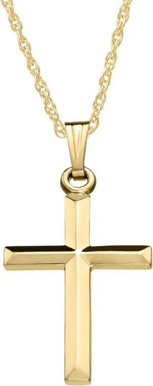 14KT Gold-Filled Small Polished Solid Beveled Edge Cross Pendant Necklace, 18"