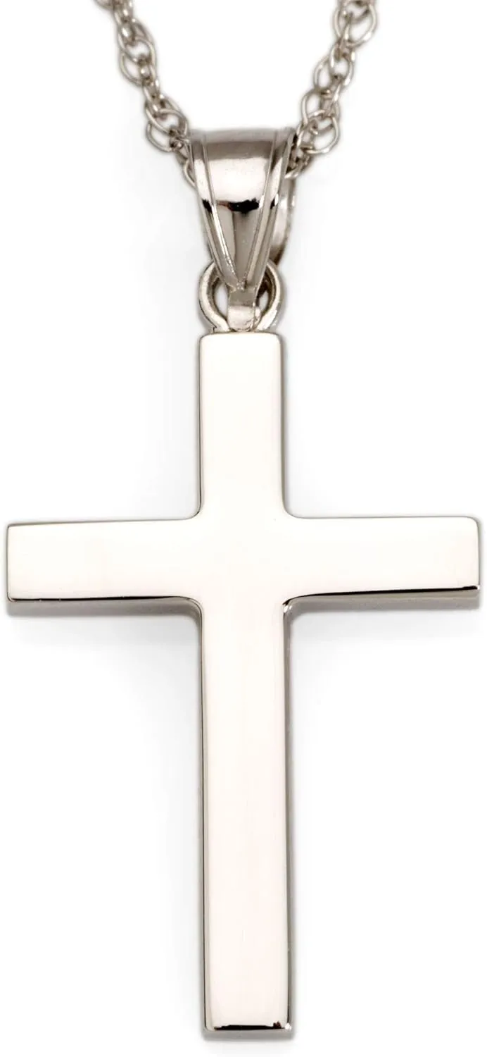 14kt White Gold Polished Cross Pendant Necklace. 18 inches