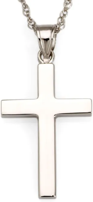 14kt White Gold Polished Cross Pendant Necklace. 18 inches