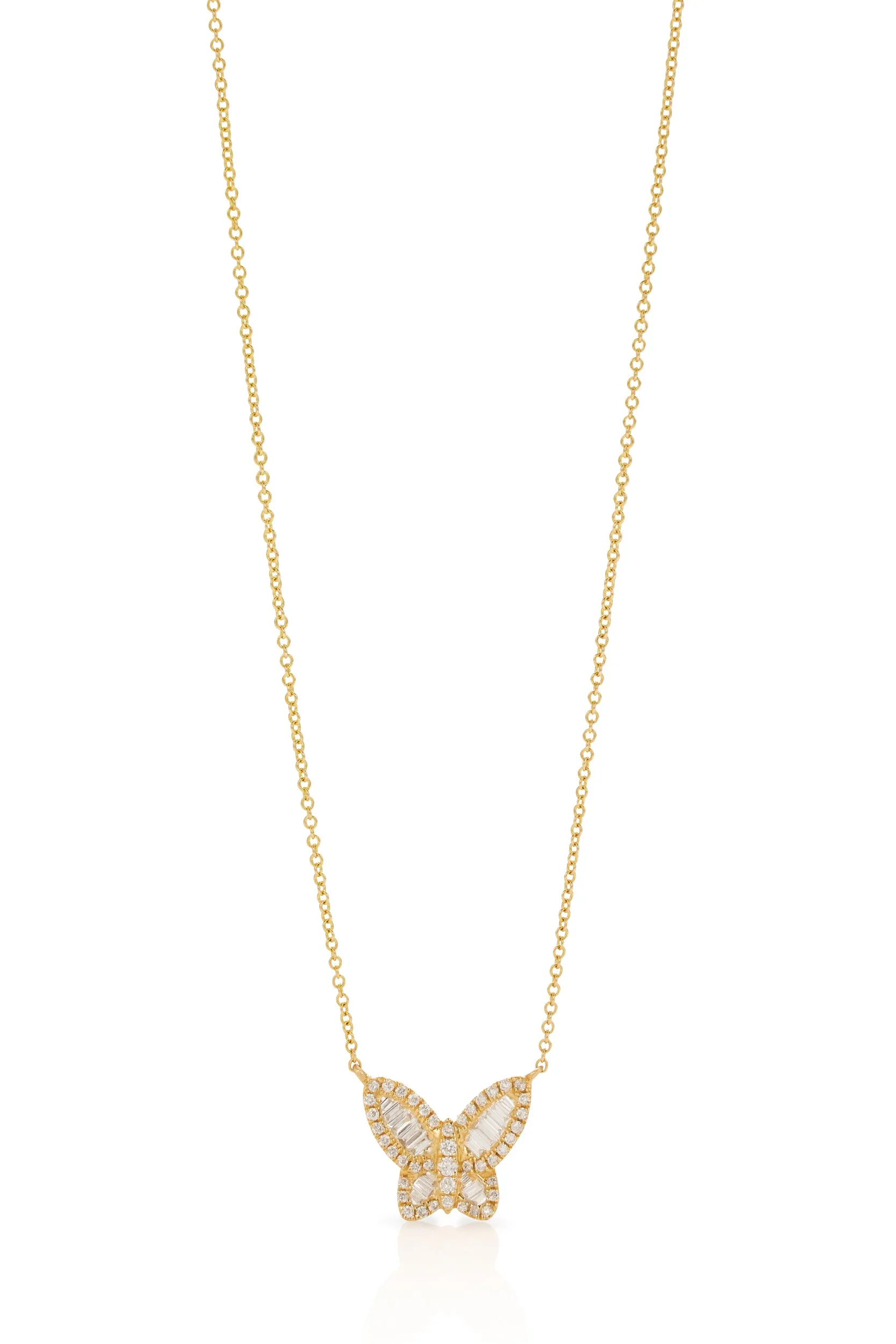 14KY Small Baguette Diamond Butterfly Necklace